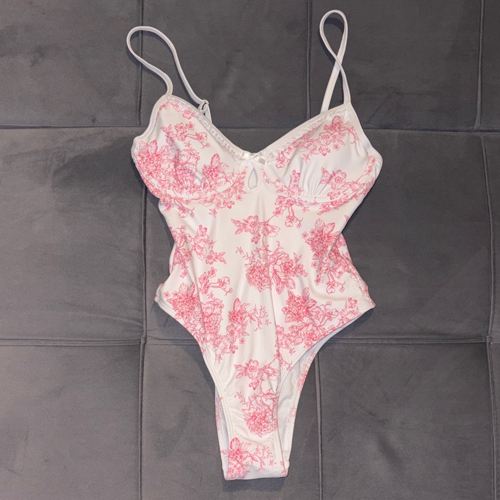 One-Piece Swimsuit with Pink Floral Print
